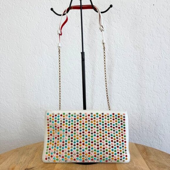 Christian Louboutin White Leather Multi Color Studded Shoulder Bag - Picture 1 of 11